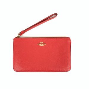 COACH True Red Pebble Leather Large Zipper Wristlet Wallet Clutch Fits Phone